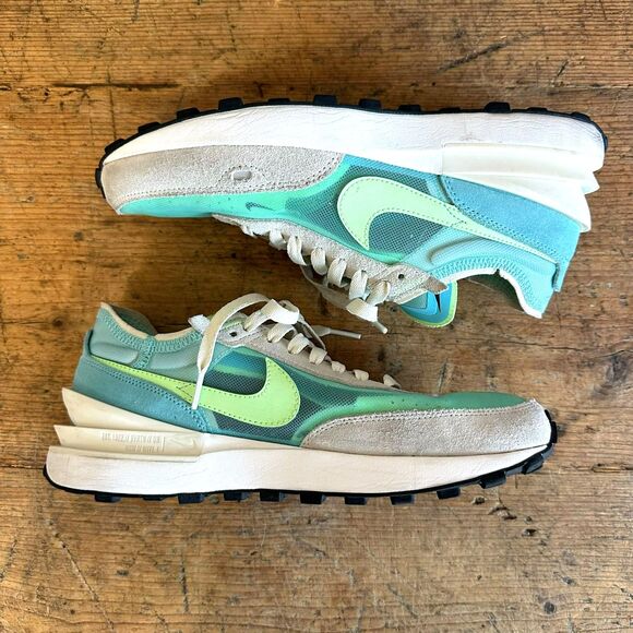 Nike Shoes - Nike Waffle One Sneakers in Aqua & Lime Suede Shoes Lace Up Trainers Women's 9